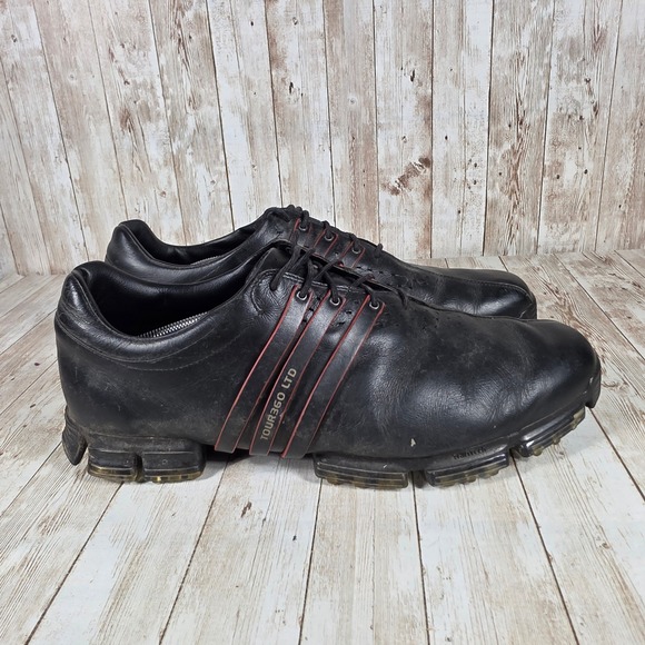 Adidas Tour360 LTD Golf Shoes‎ Leather Spiked Black Red Mens Size 14 - Picture 1 of 8